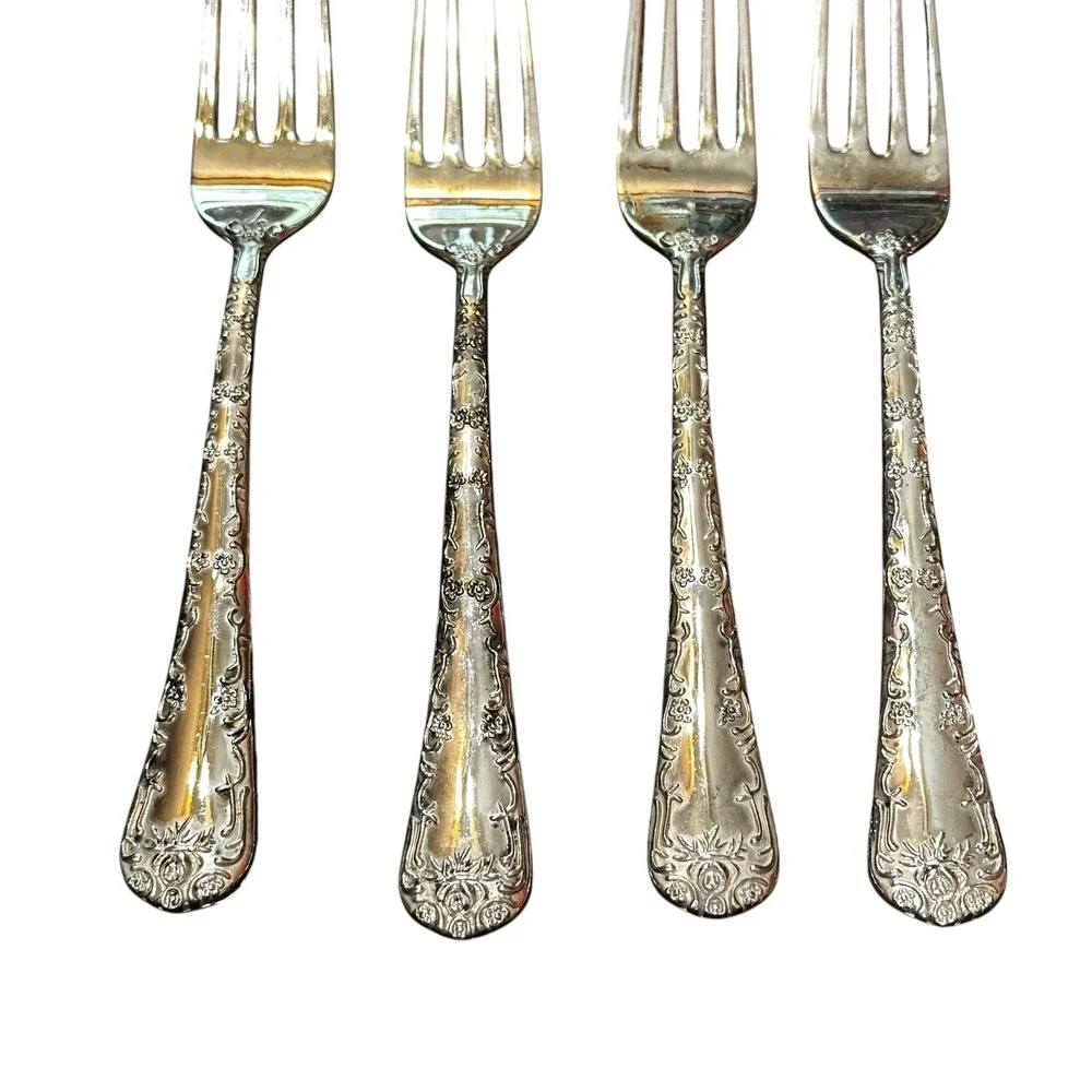 WM Rogers & Son Silver Plate Flatware 10pc Set Enchanted Rose‎ Floral Art Deco